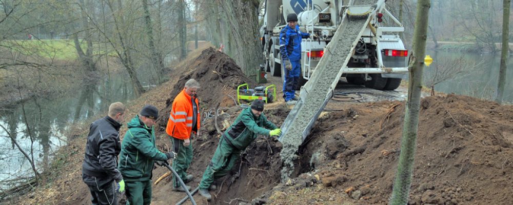 Gartenamt sichert Biber-geschädigten Damm